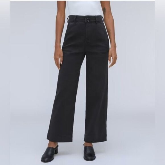 Everlane Black High Wide-Leg Crop Pants Womens Size 4 Cotton Blend - Picture 1 of 12